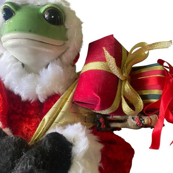 Vintage American Retro 22" Tall Frog w/ Santa Suit and Porcelain Head Christmas - Picture 8 of 13